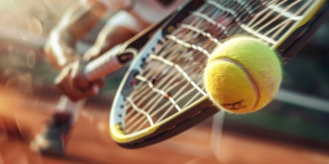 High-speed serve close to the racket over the player. The court is a hard court, Closeup Shot,