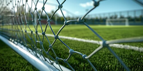 Soccer field and goal net as if viewed through the door, Depth of Field, 