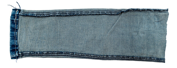 Piece of torn denim on a white background. Denim texture