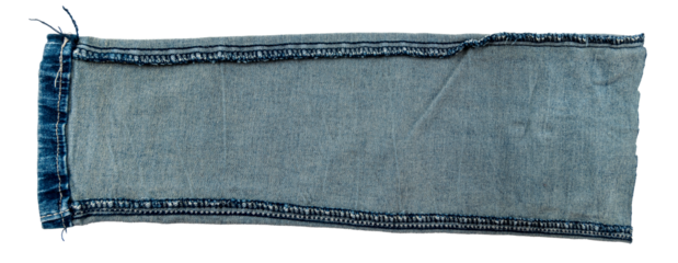 Piece of torn denim on a white background. Denim texture