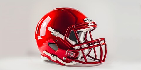 Left side red football helmet against a plain white backdrop