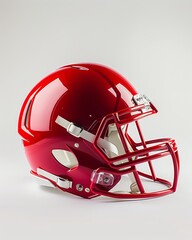 Fototapeta premium Left side red football helmet against a plain white backdrop