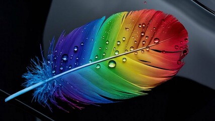 Colorful Feather with Water Dew Drops, Abstract Image, Texture, Pattern Background, Wallpaper, Background, Cover and Screen of Cell Phone, Smartphone, Computer, Laptop, Format 9:16 and 16:9 - PNG