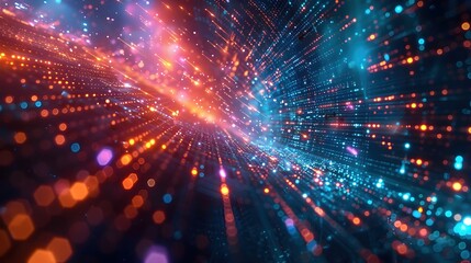 Obraz premium Dynamic Geometric Quantum Computing System Visualization with Vibrant Interconnected Shapes and Glowing Nodes