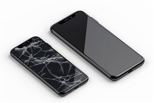 smartphone mock up black screen with broken screen isolated on a white background. ai generative