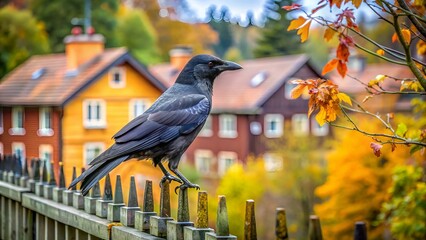 croww on fence, nacka, sverige, sweden, stockholm