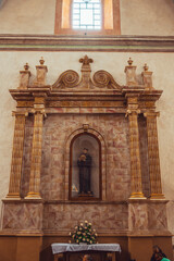 Interiors of the Sanctuary of the Holy Child of La Mezclita and the Apostle Santiago, one of the 5 Franciscan Missions in the Sierra Gorda of Queretaro, in Jalpan de Serra.