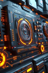 Obraz premium Futuristic Minimalist User Interface with Holographic Displays and Sleek Monochromatic Design