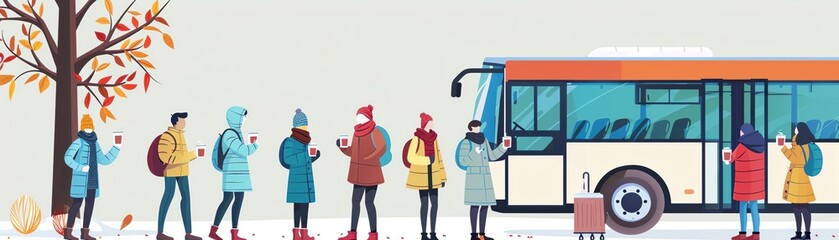People waiting for the bus in winter