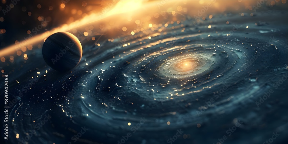 Poster abstract background of planets and orbits in the solar system. concept space art, solar system, abst