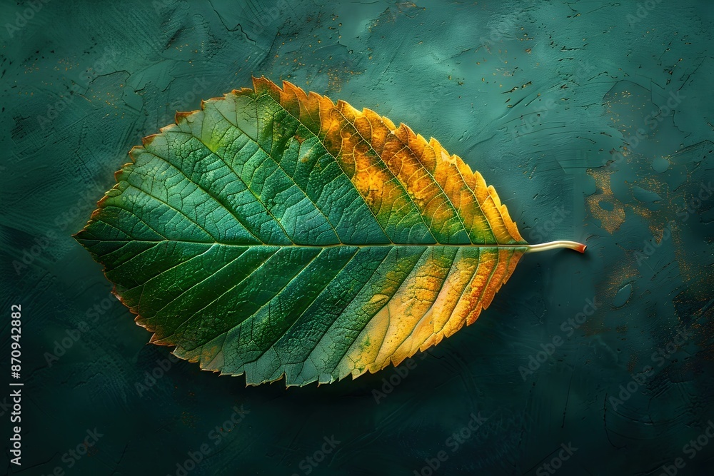 Wall mural Vibrant Autumn Leaf in Nature - Detailed Impressionistic Rendering