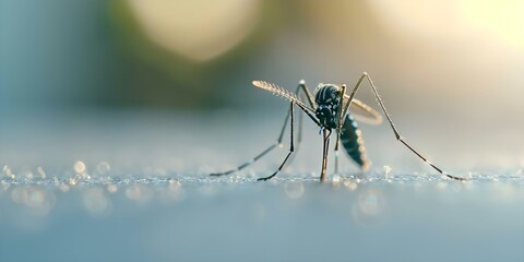 Closeup photo of mosquito surface to show behavior or intricate details. Concept Macro Photography, Nature Close-ups, Insect Behavior, Detailed Shots, Mosquito Portrait