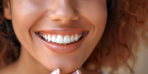 Naklejka premium a close-up a woman's face, highlighting a bright and cheerful smile 