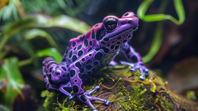 Striking purple harlequin frog on leaf