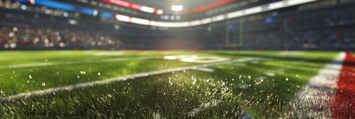 Arena pitch close up American football in sunny atmosphere 