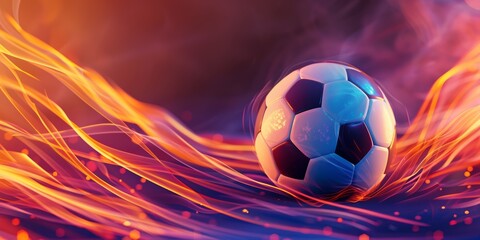 Fototapeta premium soccer ball studio background shot, decorative lighting tails surrounding the ball
