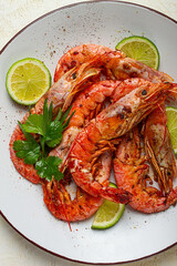 fried Langoustines , Australian, lime and herbs, spices, homemade, no people,