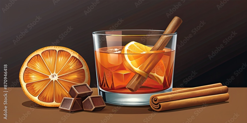 Canvas Prints Refreshing cocktail with orange slice and cinnamon.