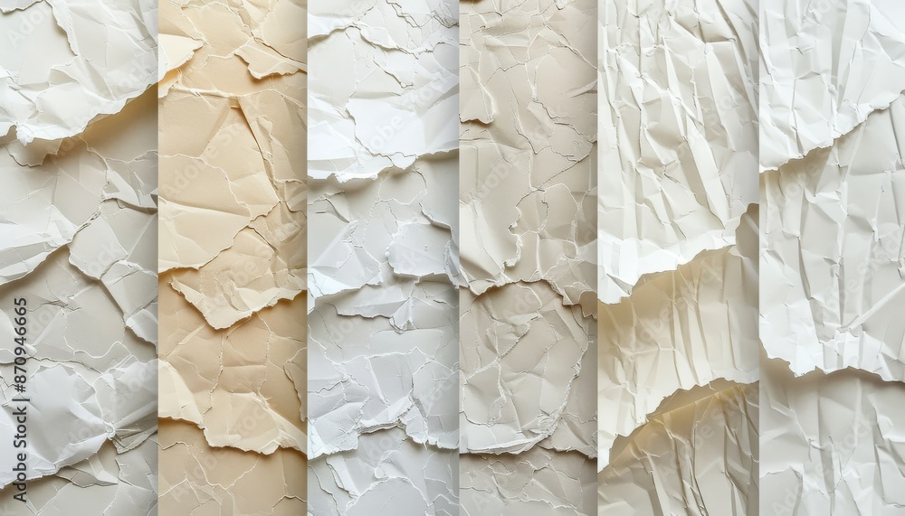 Poster textured torn sheet. ripped lined paper strips collection. abstract beige and white background with 