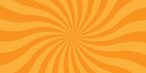 Vector orange sun rays and sunburst backdrop background. modern seamless retro vintage burst sunrise sunbeam element spiral striped illustration sunray template wallpaper design.