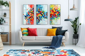 interior sofa furniture room apartment home design white modern wall living bright decor flat couch lamp window house