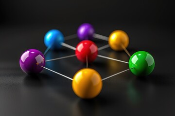 Communication and connection concept with color spheres connected by wires. ai generative