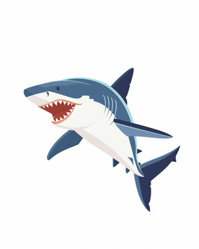 Blue hammered head shark with sharp teeth. Shark illustration design art isolated on a white background.