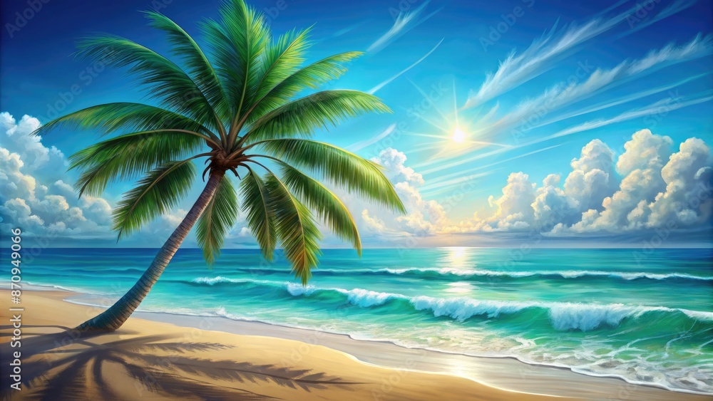 Canvas Prints Serene beach with palm trees under a clear sky.