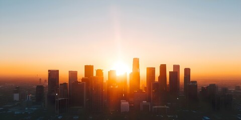 Fototapeta premium A drone captures cityscapes during sunset with highresolution digital cameras. Concept Cityscapes, Sunset Drone Photography, High-resolution Cameras, Urban Landscapes, Aerial Views