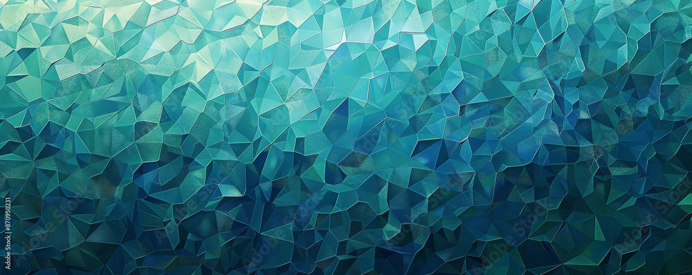 Poster a geometric mosaic pixel background in shades of blue and green. the sharp edges and varied shades c