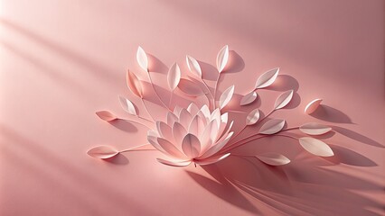 White floral sculpture on a pink background.