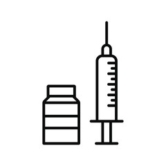 syringe and capsule bottle icon on white background