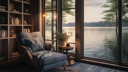 Fototapeta premium table lake house interior