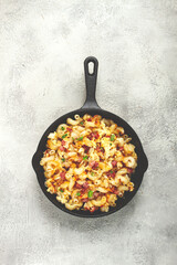 macaroni with cheese and bacon, baked, homemade, no people,