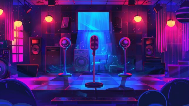 Retro-Themed Karaoke Night with Blank Banner for Custom Text - Perfect for Posters and Event Invitations