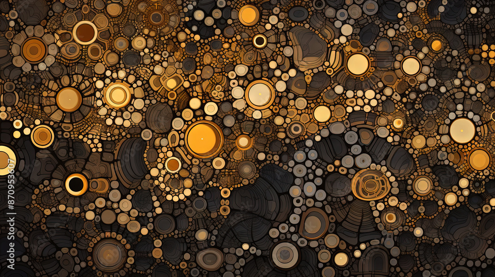 Poster abstract fractal ornament with floral elements and dotted texture.
