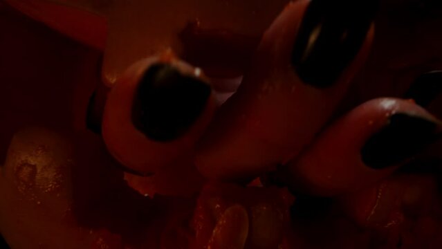 Invitation to a Halloween Party. A Blood-Stained Hand Calls Me Inside the Jack-O'-Lantern, I Approach Closer and Enter. Macro Slider.