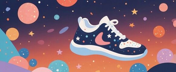 illustration floating shoe with starry space