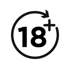 Eighteen plus icon Black line art vector