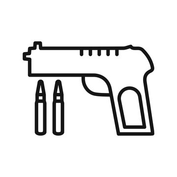 recommend clip art: Gun with ammunition icon Black line art vector