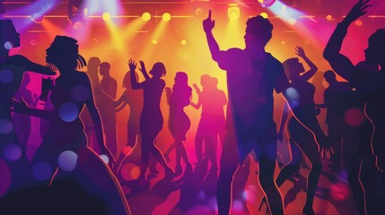 Energetic Nightclub Scene with Dancing Crowd and Vibrant Lights for Party Poster Design