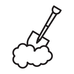 Snow and shovel icon Black line art vector