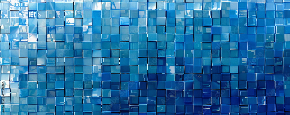 Poster a monochromatic mosaic pixel background in varying shades of blue. the subtle changes in color and p