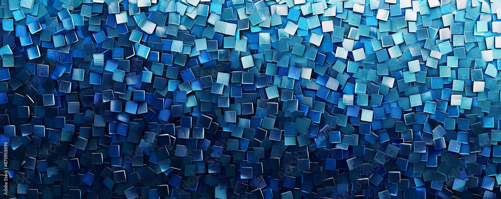 Poster a monochromatic mosaic pixel background in varying shades of blue. the subtle changes in color and p