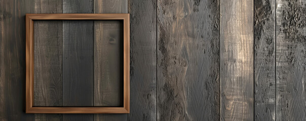 A modern wooden picture frame with clean lines and a matte finish, set against a dark, textured wooden background. The contrast between the frame's sleek design and the background's rough texture