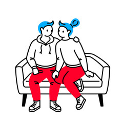 Man and woman hugging on the sofa