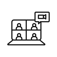 Video chat conference icon Black line art vector