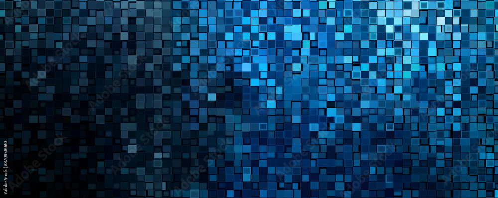 Poster a mosaic pixel background with a gradient from black to blue. the smooth transition and pixelated de