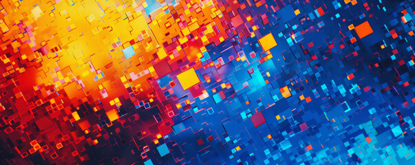 A mosaic pixel background with a combination of bright primary colors like red, blue, and yellow. The bold and vibrant pixels create a playful and energetic design.