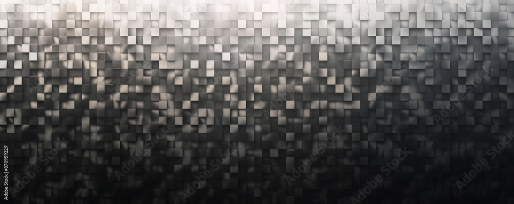 Poster a mosaic pixel background with a gradient from dark to light grey. the subtle changes in color and p
